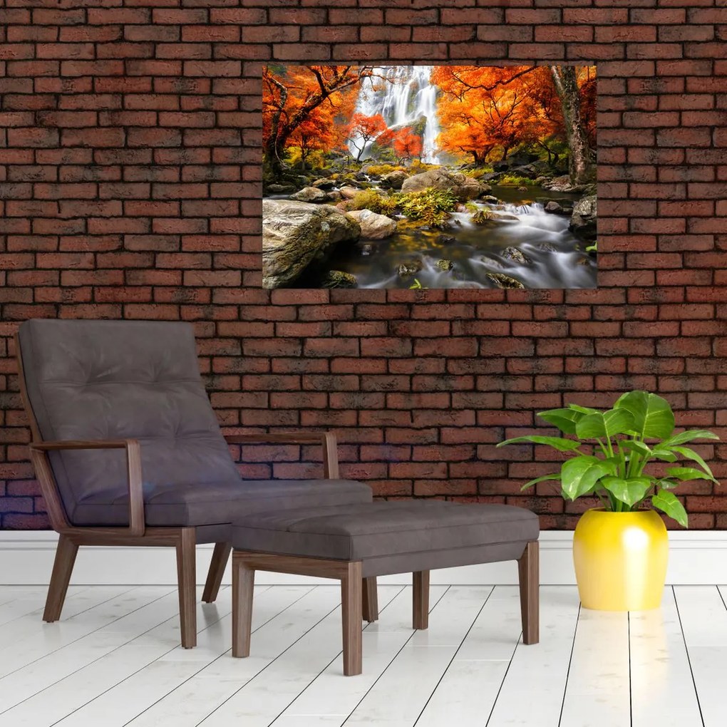 Tablou - Cascade în peisaj de toamnă, portocaliu (90x60 cm)