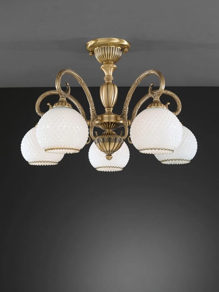 Lustra aplicata cu 5 brate clasic design italian din alama, sticla 8400 RA-PL. 8420/5
