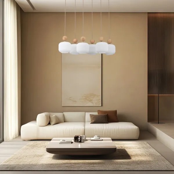 Candelabru suspendat pe cablu BALLO, 6xE14/10W/230V, bej