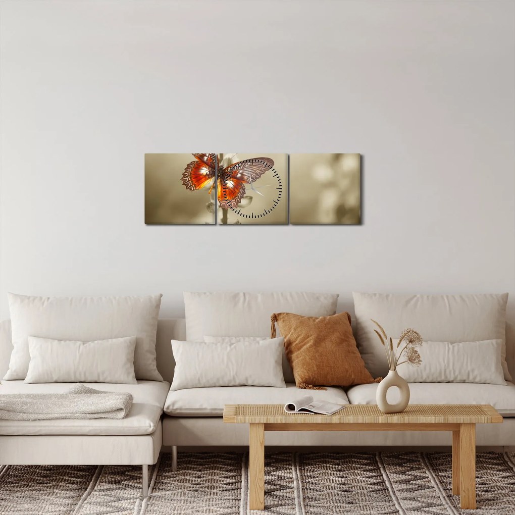 Tablou cu fluture (cu ceas) (90x30 cm)