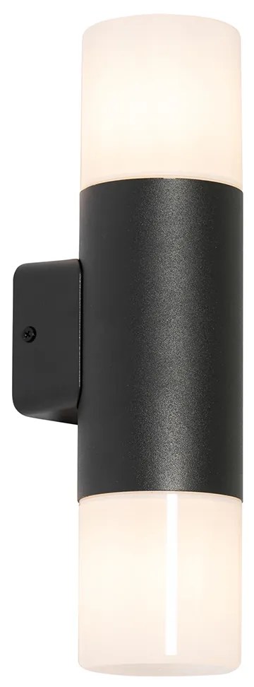 Aplică de perete pentru exterior neagră cu abajur opalescent 2 lumini IP44 - Odense
