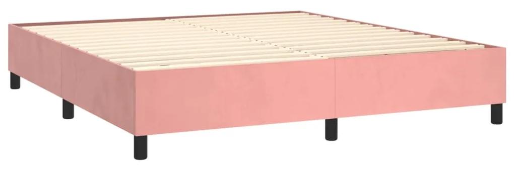 Pat box spring cu saltea, roz, 180x200 cm, catifea Roz, 180 x 200 cm, Nasturi de tapiterie