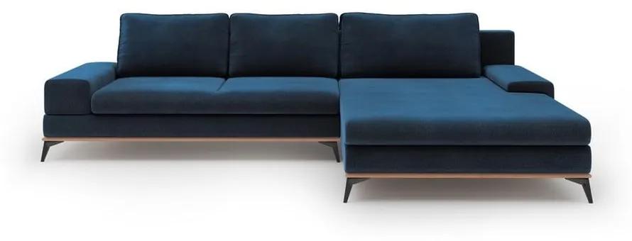 Colțar extensibil cu tapițerie de catifea și șezlong pe partea dreaptă Windsor & Co Sofas Astre, albastru