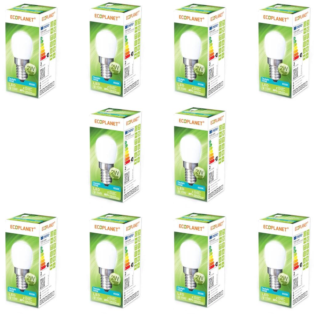 Set 10 buc - Bec LED Ecoplanet T22 frigider hota veioza, E14, 2W, 15W, 160 LM G, lumina rece 6500K, Mat Lumina rece - 6500K, 10 buc