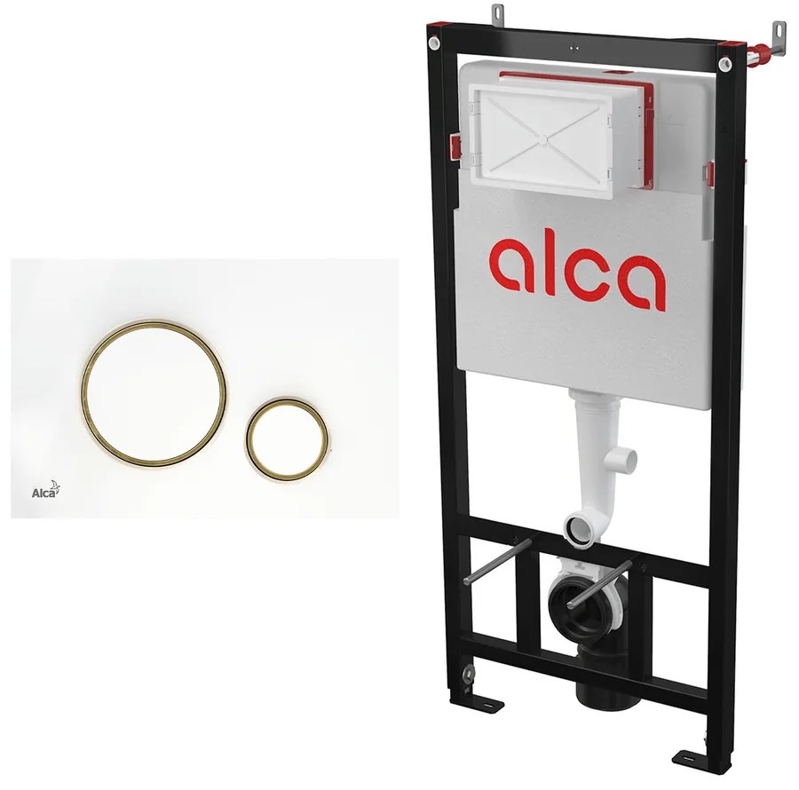 Set rezervor WC cu cadru incastrat Alca AM101/1120 si clapeta de actionare Thin M775 alb - auriu lucios