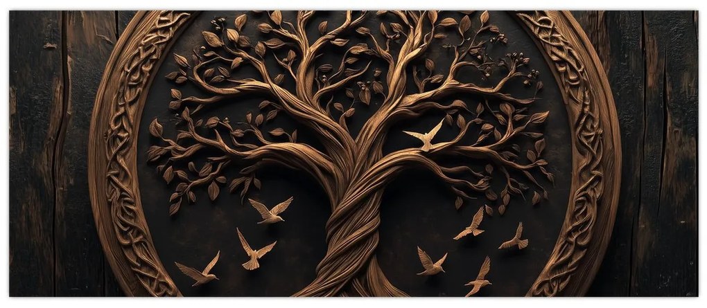 Tablou – Arborele vieții din lemn (120x50 cm)