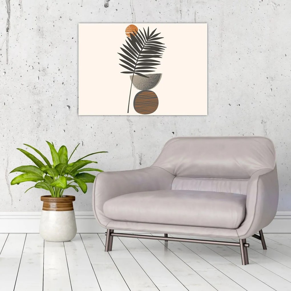 Tablou pe sticlă - Abstracție cu frunze de palmier (70x50 cm)