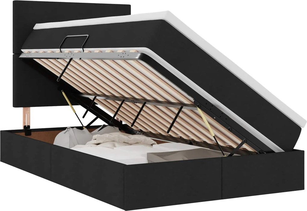 vidaXL Pat cu saltea și LED cu saltea Negru 120 x 200 cm Poliester