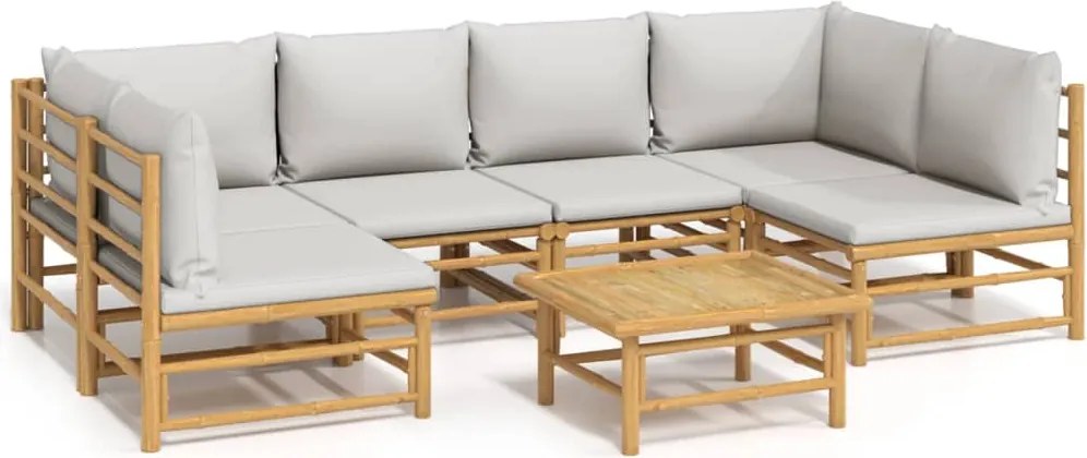 vidaXL Set mobilier de grădină cu perne gri deschis, 7 piese, bambus