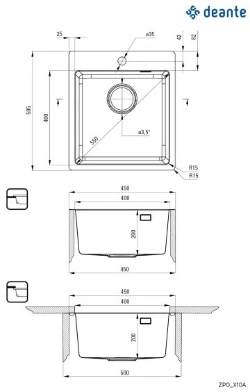 Chiuvetă de bucătărie Deante ZPO_010A OLFATO 50,5x45 cm oțel periat