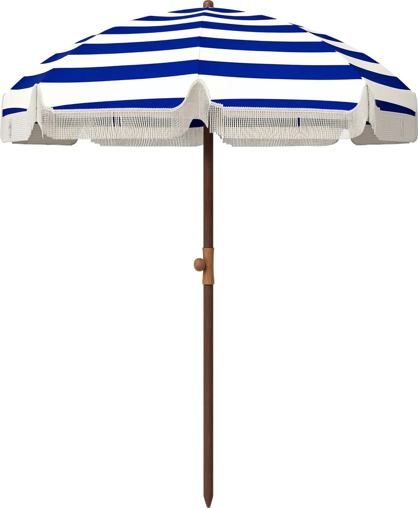 Outsunny Umbrelă de Plajă cu Franjuri Ø190x210 cm cu Protecție UV40+ Rezistentă la Vânt Impermeabilă Husă de Transport Albastru și Alb | Aosom Romania