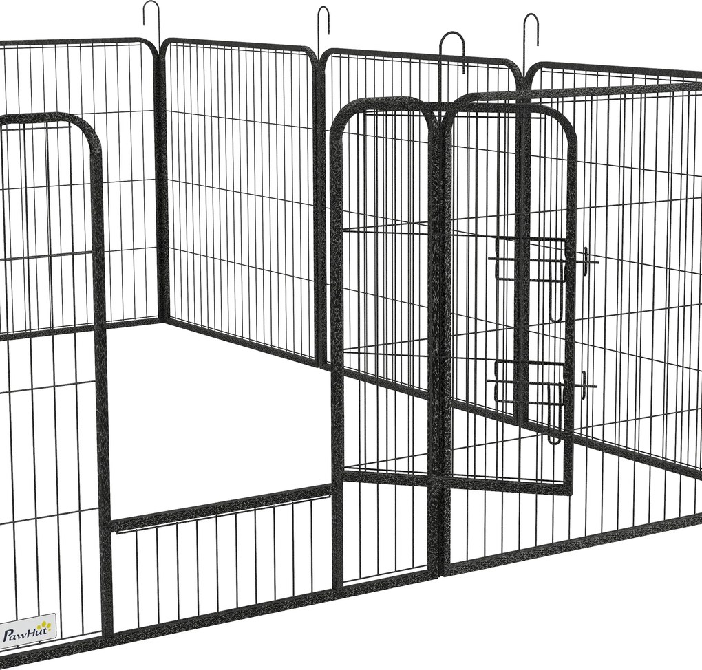 PawHut Gard pentru Câini, Incintă Modulară pentru Câini din 8 Secții pentru Interior și Exterior, 80x100 cm, Negru | Aosom Romania