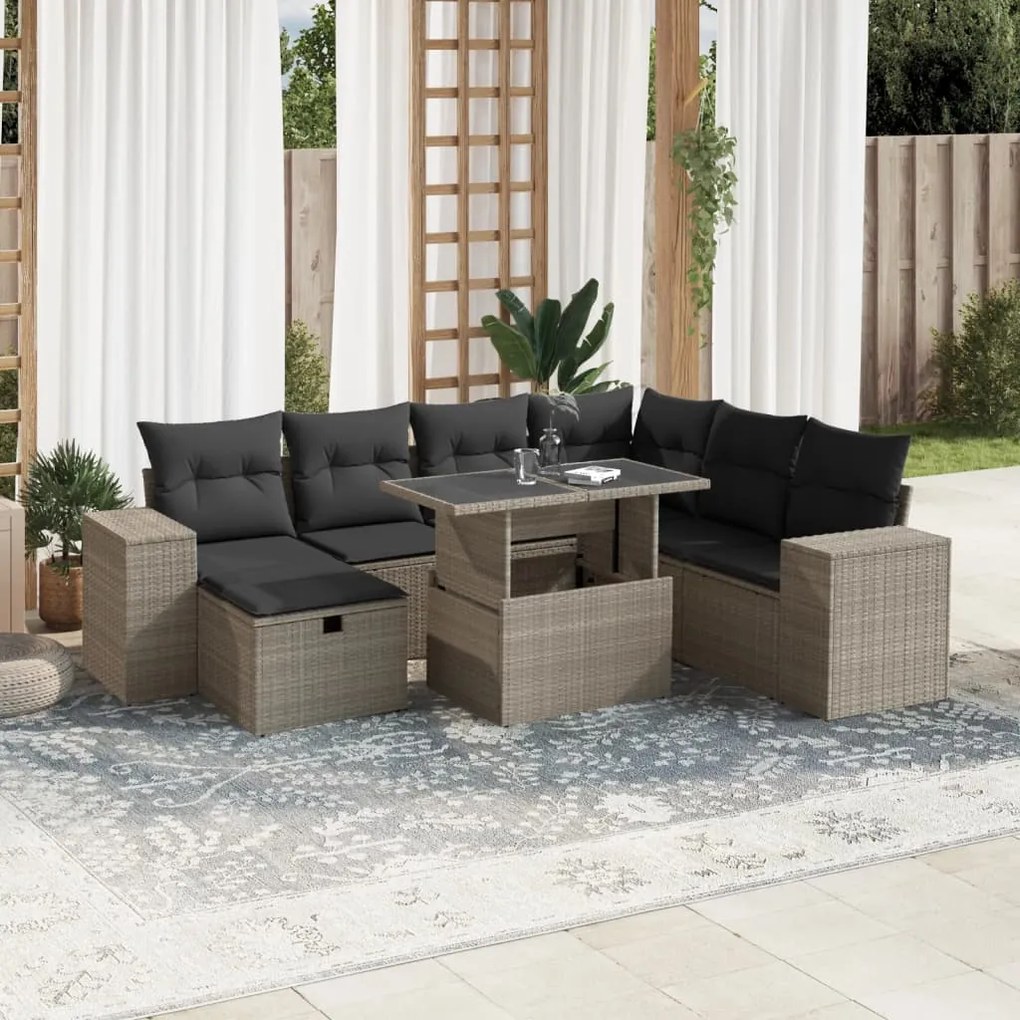 3275322 vidaXL Set mobilier de grădină cu perne, 8 piese gri deschis poliratan