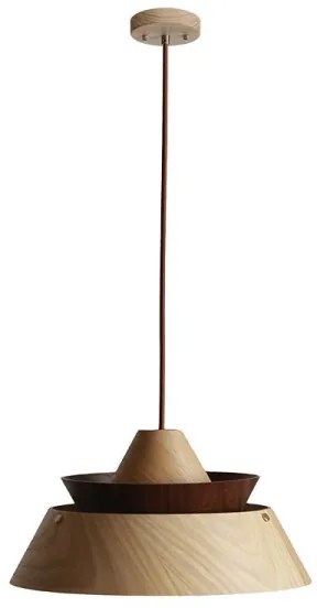 Lustră suspendată pe cablu din lemn masiv, 1xE27/60W/230V, Ø 33 cm, stejar/nuc/lemn de cauciuc