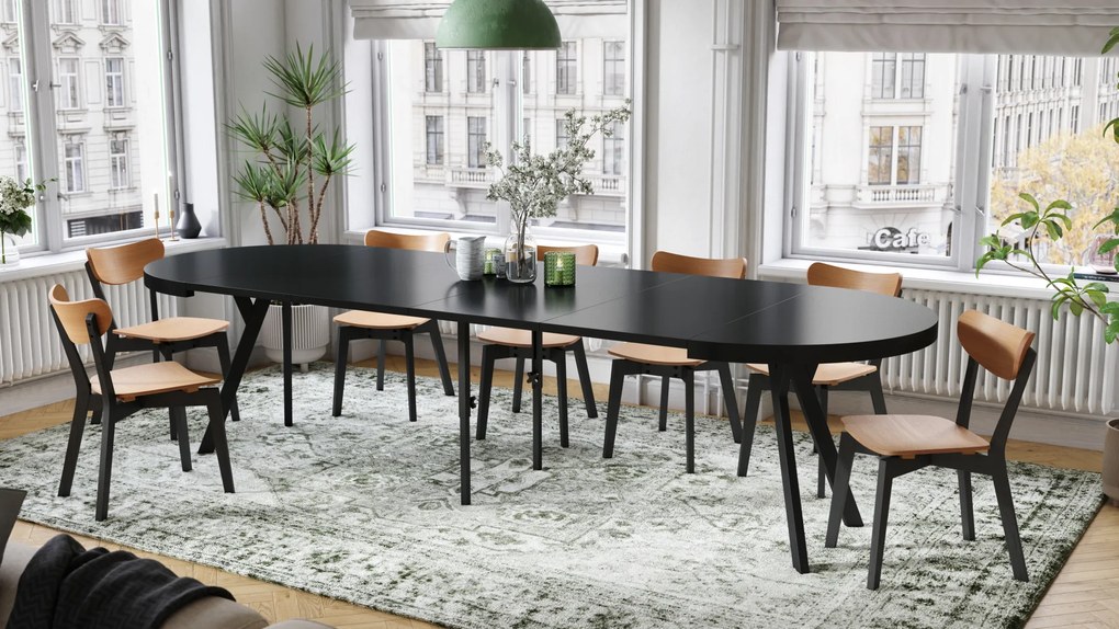 Mazzoni EXPANSO Negru Mat/picioare negre - MASĂ MARE ROTUNDĂ Ø110 EXTENSIBILĂ PÂNĂ LA 310 cm CU PICIOARE Y LOFT/INDUSTRIALĂ