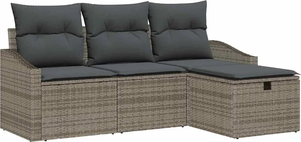 vidaXL Set de canapea cu pernă cu depozitare 4 pcs Gri poliratan