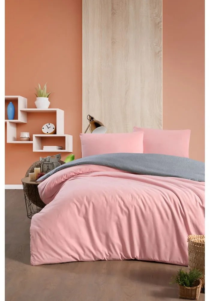 Lenjerie de pat în culoarea somonului-gri din bumbac pentru pat dublu-extins și cearceaf 200x220 cm – Mila Home