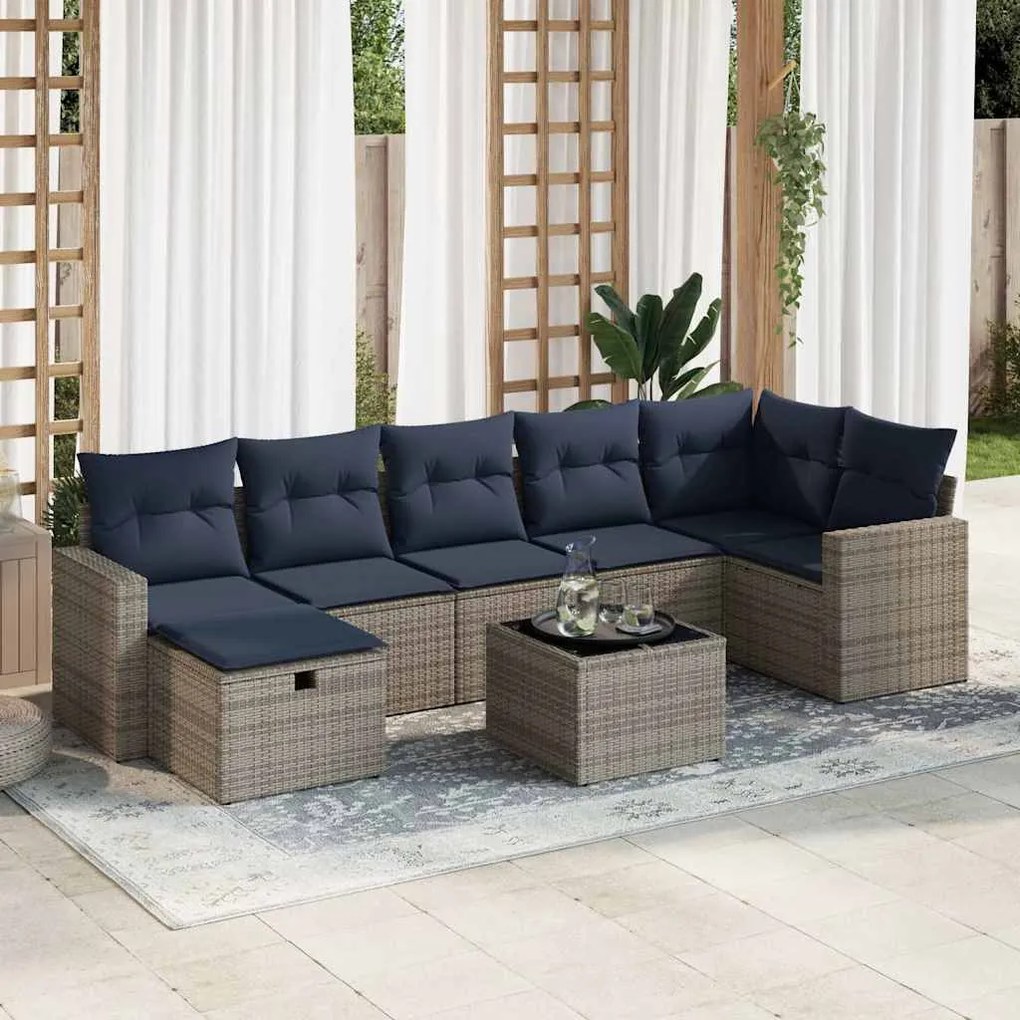 vidaXL Set canapele de grădină cu perne, 8 piese, gri, poliratan