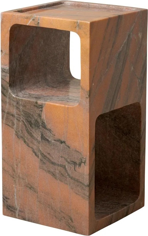 Măsuță laterală îngustă din marmură, roz, cu două nișe deschise, 55,5 x 28,5 x 28 cm, „Blok”