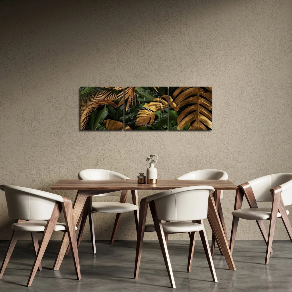 Tablou - Frunze aurii (cu ceas) (90x30 cm)
