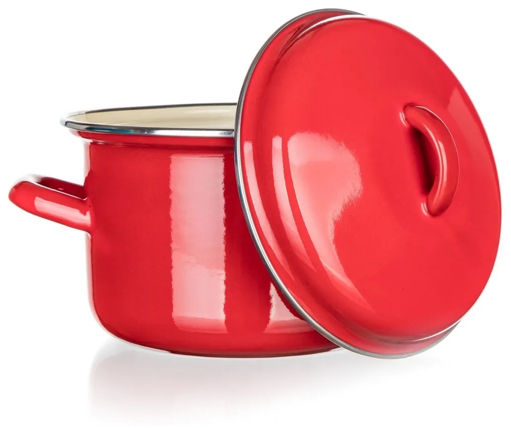 Oală emailată cu capac Banquet Milton roșu , 16cm, 2 l, 16 cm
