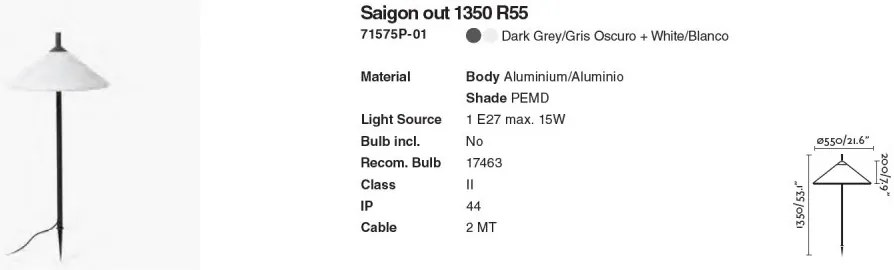 Tarus de iluminat exterior decorativ SAIGON 135/R55 gri/alb