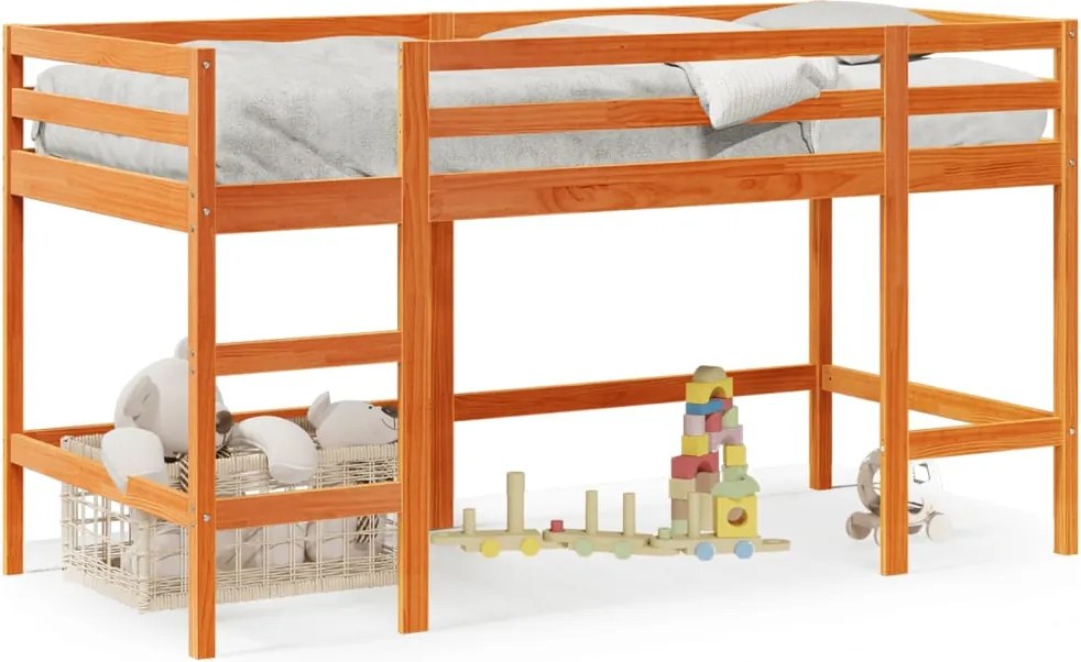 vidaXL Pat etajat copii cu scară maro ceruit 90x200 cm lemn masiv pin