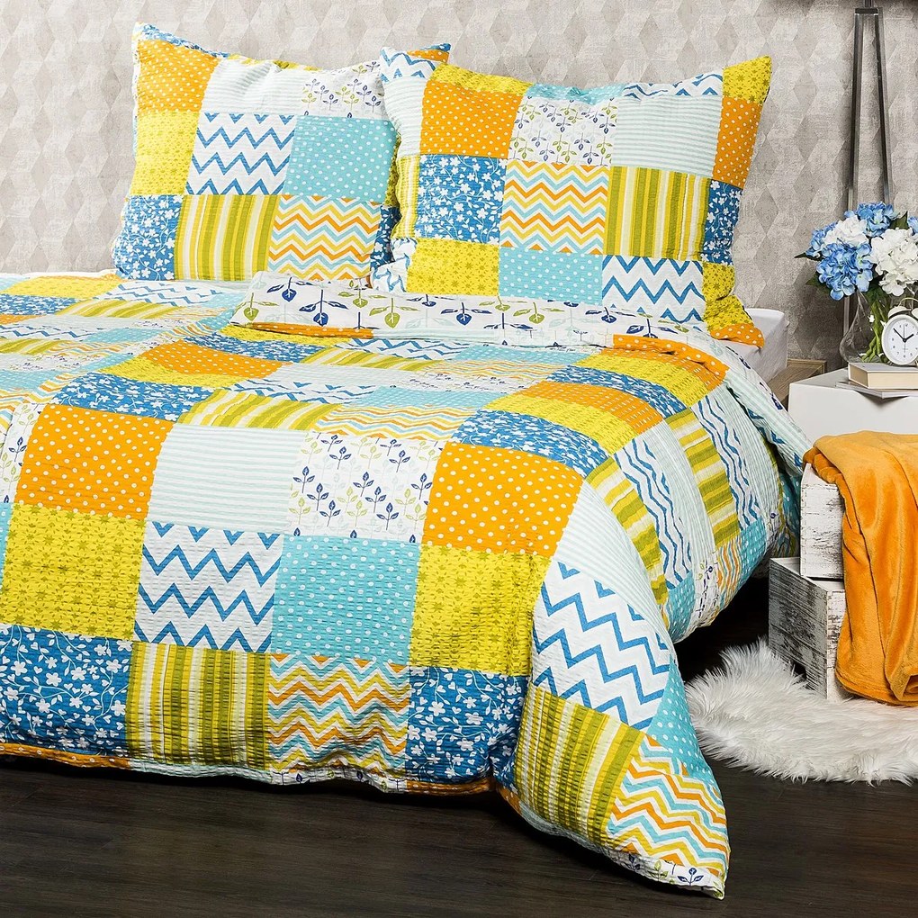 Lenjerie de pat bumbac crep 4Home Patchwork albastru,140 x 200 cm, 70 x 90 cm, 140 x 200 cm, 70 x 90 cm