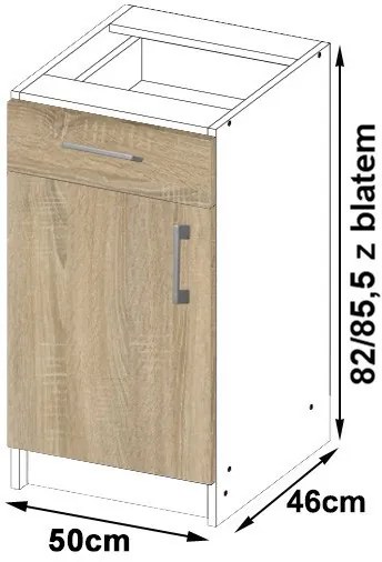 Dulap inferior de bucătărie Lula s50 sz1 (Alb mat + stejar sonoma). 1068823