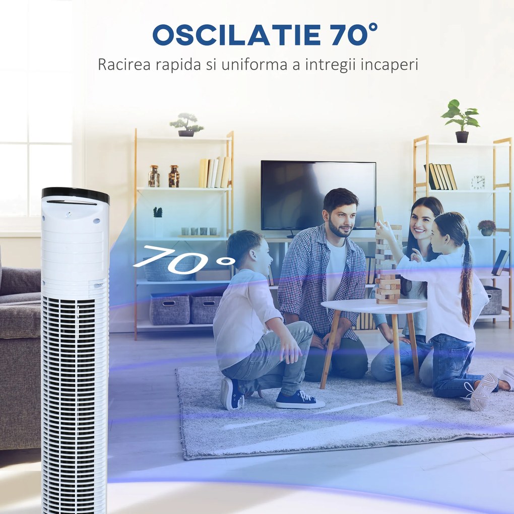 HOMCOM Ventilator tip Coloana Turn cu Telecomanda si Oscilatie, 3 Functii 3 Viteze, Timer 7.5 Ore, Ф20x78.5cm | Aosom Romania