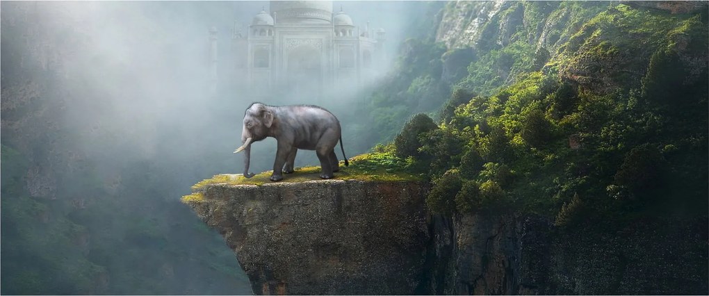 Tablou - Elefant în vârful Taj Mahalului (120x50 cm)