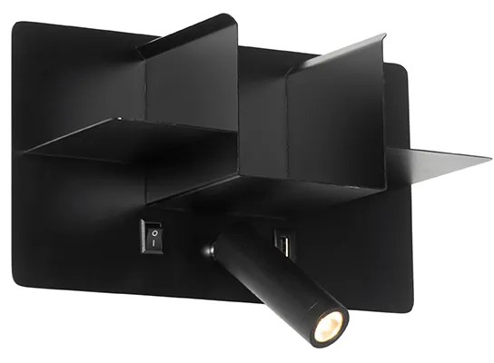 Aplică modernă neagră cu LED și USB - Thijs