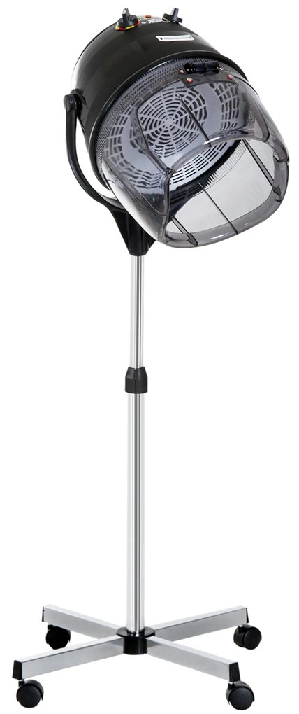HOMCOM Cască de Uscat Părul cu Înălțime Reglabilă, Cască pentru Păr cu Timer și Roți Pivotante, 65x65x115-165 cm, Negru | Aosom Romania