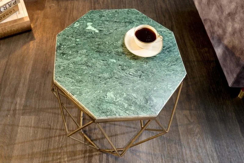 Masuta laterala design minimalist Diamond 50cm, marmura verde
