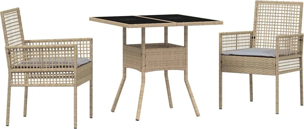 vidaXL Set de masă pentru grădină 3 pcs Bej poliratan