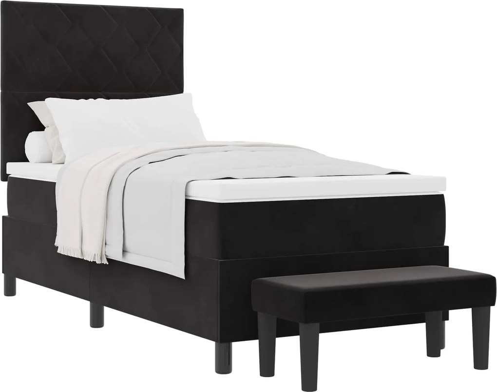 vidaXL Pat cu arcuri cu saltea cu headboard Negru 100 x 200 cm Catifea