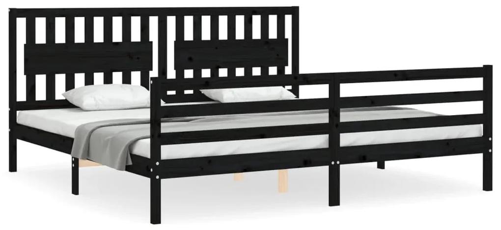 3194335 vidaXL Cadru pat cu tăblie 200x200 cm, negru, lemn masiv