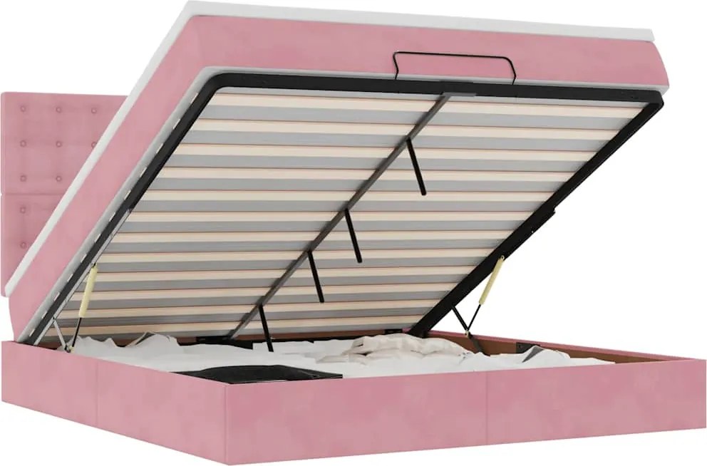 vidaXL Cadru de pat otoman cu saltele Roz 180x200cm catifea