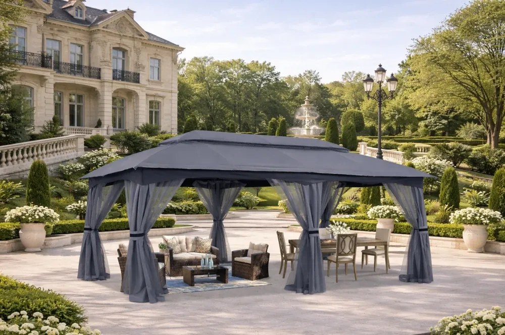 ABCCANOPY Foișor de gradina 305x610 cm, cadru din oțel și plasă de țânțari pentru gazon, curte, grădină, terasă, Gri
