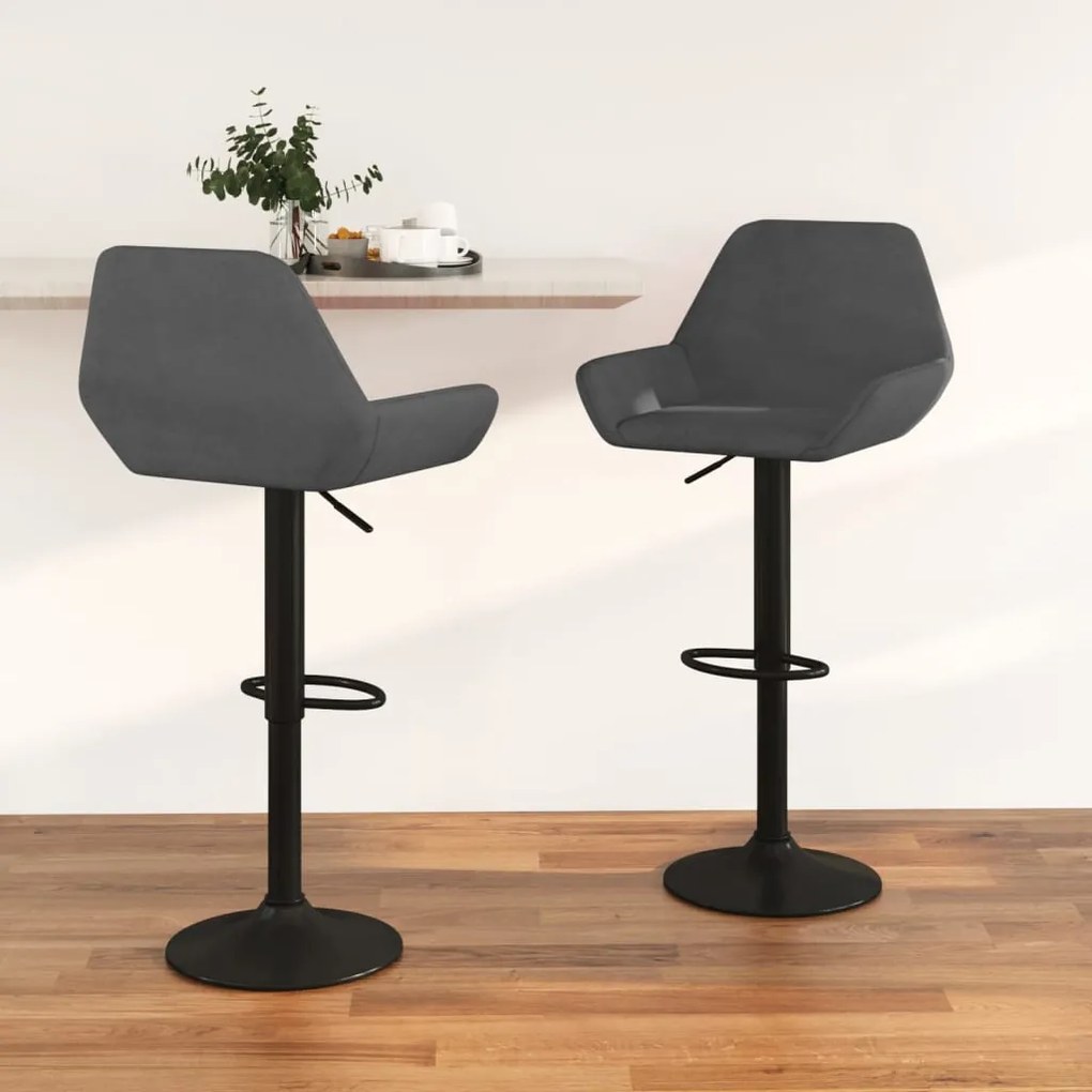339369 vidaXL Scaune de bar, 2 buc., gri închis, catifea