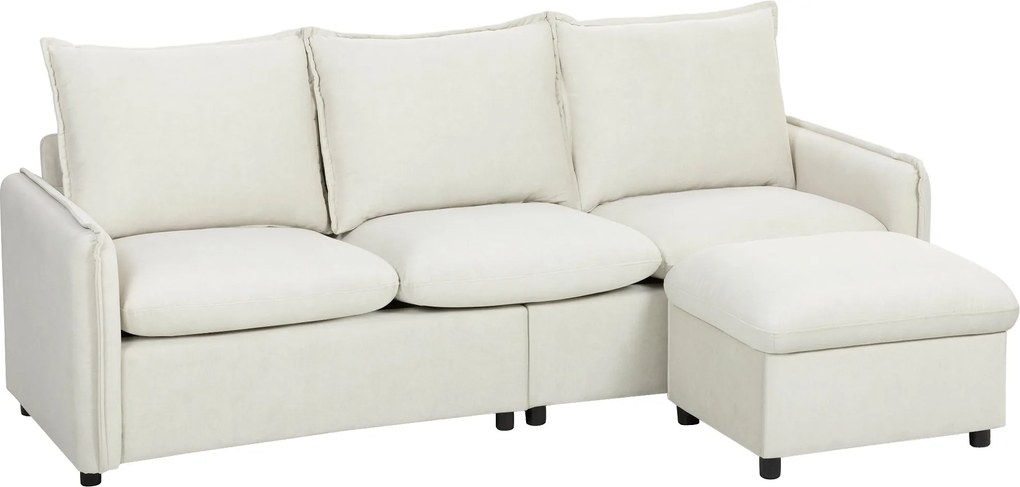 Set Canapea 3 Locuri, HOMCOM, Leathaire, 212x125x84cm, Crem | Aosom Romania