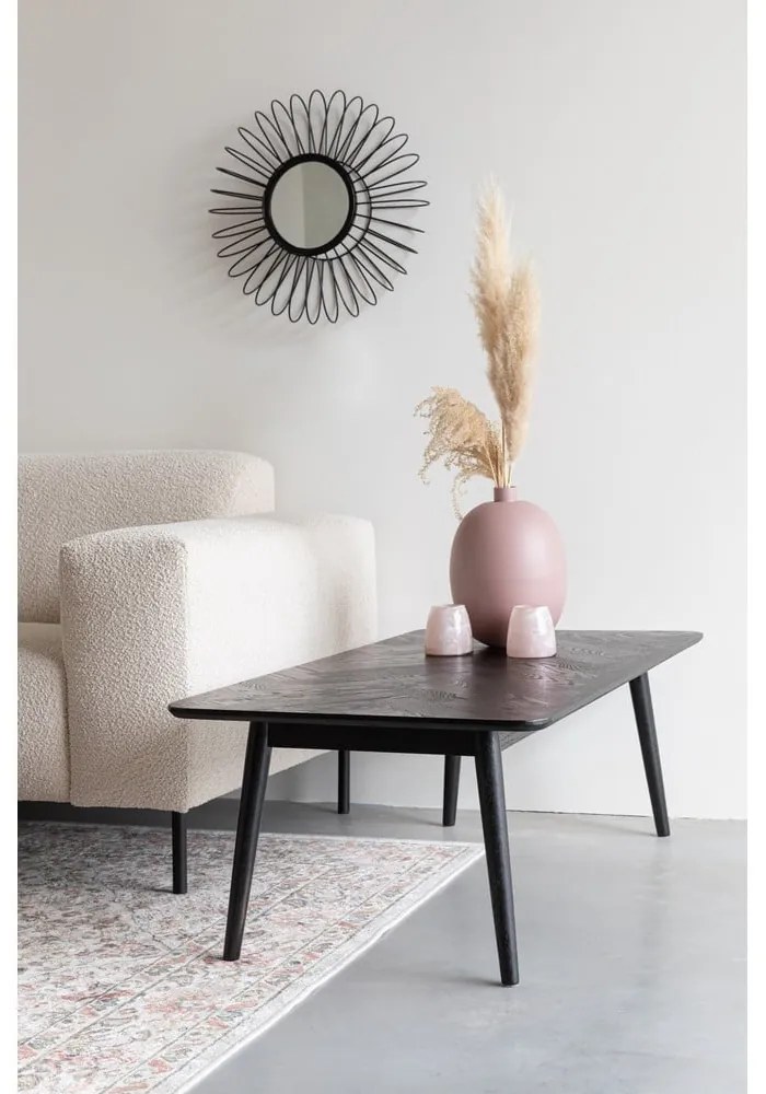 Măsuță de cafea neagră cu blat cu aspect de lemn de stejar 60x120 cm Fabio – White Label