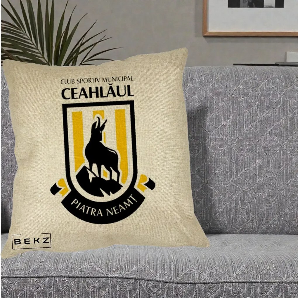 Perna Personalizata CSM Ceahlaul Piatra Neamt Fotbal, 40x40 cm, Crem, Husa Detasabila, Perna Inclusa, BEKZ®