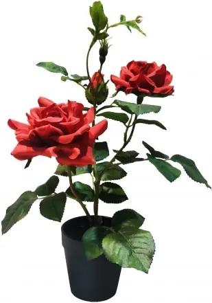 Floare artificiala in ghiveci, Rose Bush Rosu, H40 cm