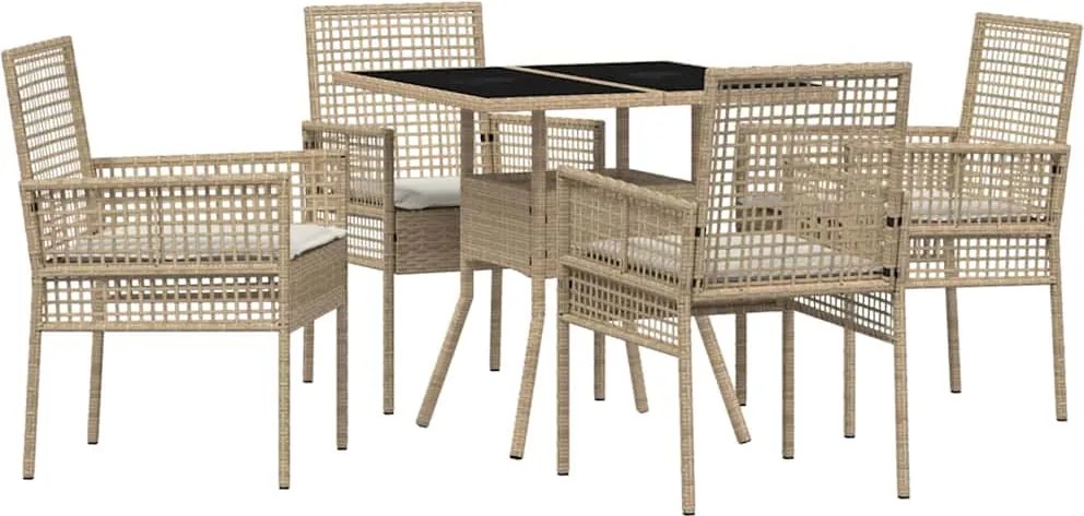 vidaXL Set de masă pentru grădină 5 pcs Bej poliratan