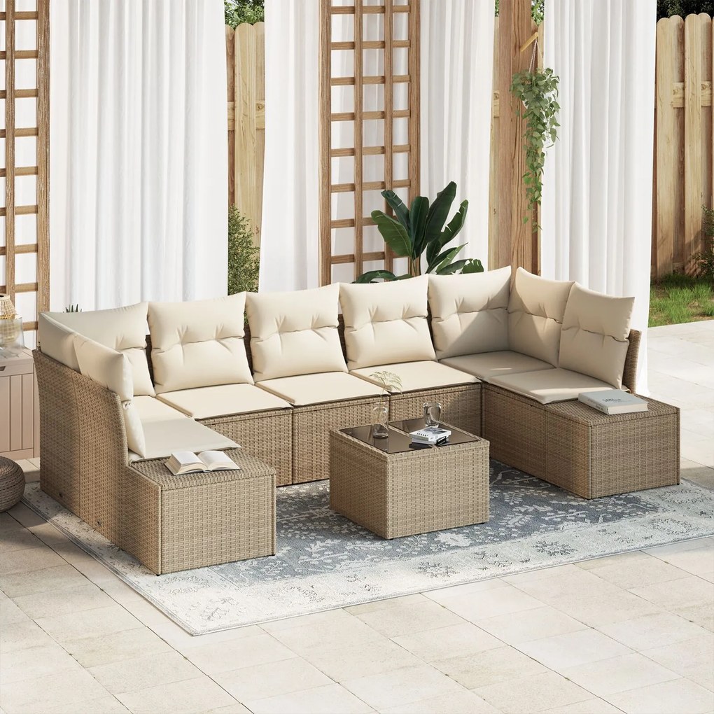 vidaXL Set de canapele pentru grădină 8 pcs Bej Rattan poli