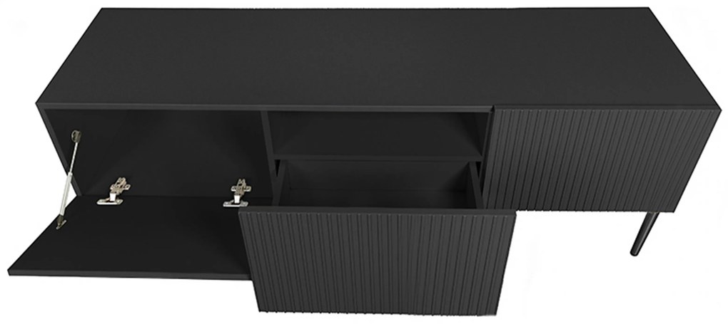 Comodă TV cu sertar Nicole 150 cm pe picioare metalice - negru mat / picioare negre