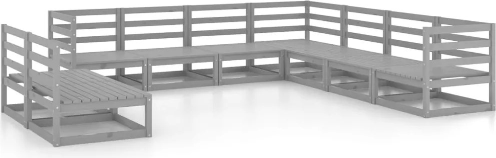 vidaXL Set mobilier de grădină, 9 piese, gri, lemn masiv de pin