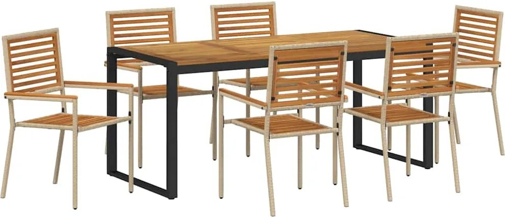 vidaXL Set de masă pentru grădină 7 pcs Bej și Maro poliratan