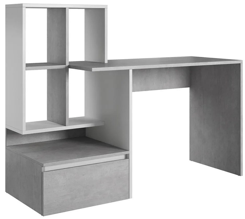 Birou cu poliță MARLO, gri beton/alb